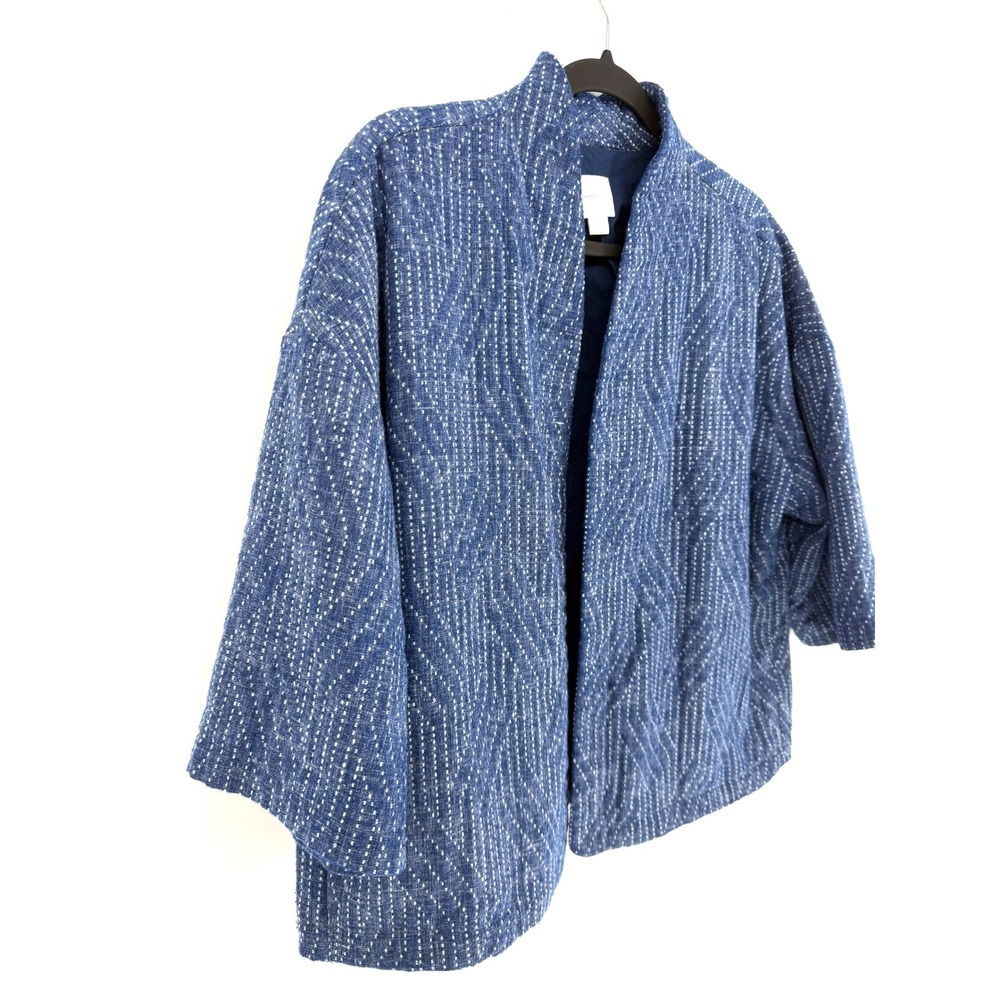 J. Jill Womens L Petite Blue Geometric Textured Open Front Elements Jacket - Picture 2 of 6